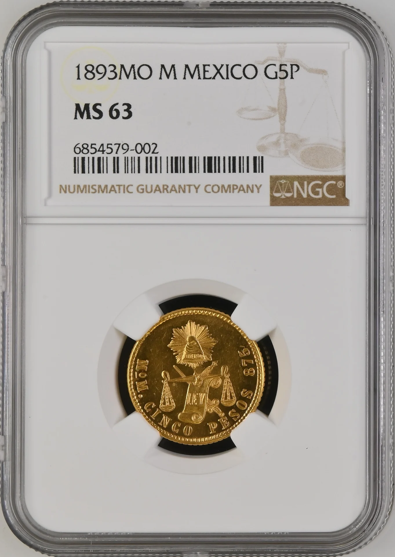 Mexican Coins Republic Gold Republic Gold 5 Peso 1893 Mo M NGC MS63 0164072 Republic Gold 5 Peso 1893 Mo M NGC MS63 0164072Republic Gold 5 Peso 1893 Mo M NGC MS63 0164072