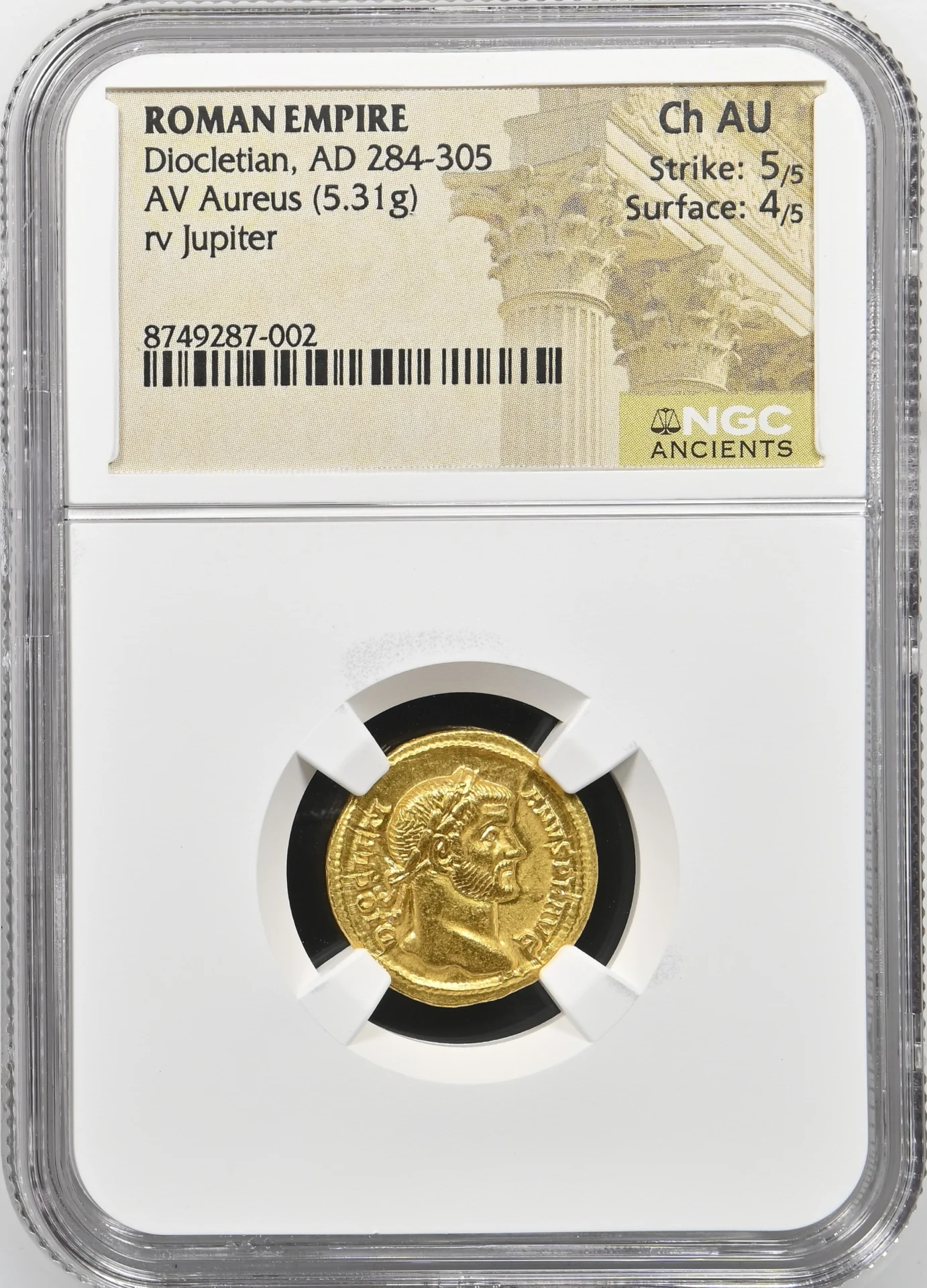 Ancient Coins Roman Imperial Roman Imperial Diocletian 284-305 AD AV Aureus NGC Ch AU 0164080 Roman Imperial Diocletian 284-305 AD AV Aureus NGC Ch AU 0164080
