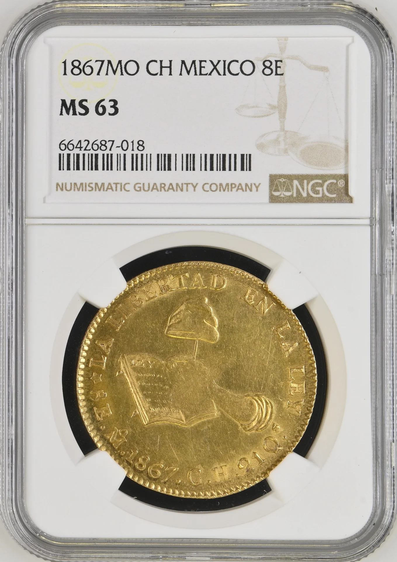 Mexican Coins Republic Gold Republic Gold 8 Escudos 1867 Mo CH NGC MS63 0164086 Republic Gold 8 Escudos 1867 Mo CH NGC MS63 0164086