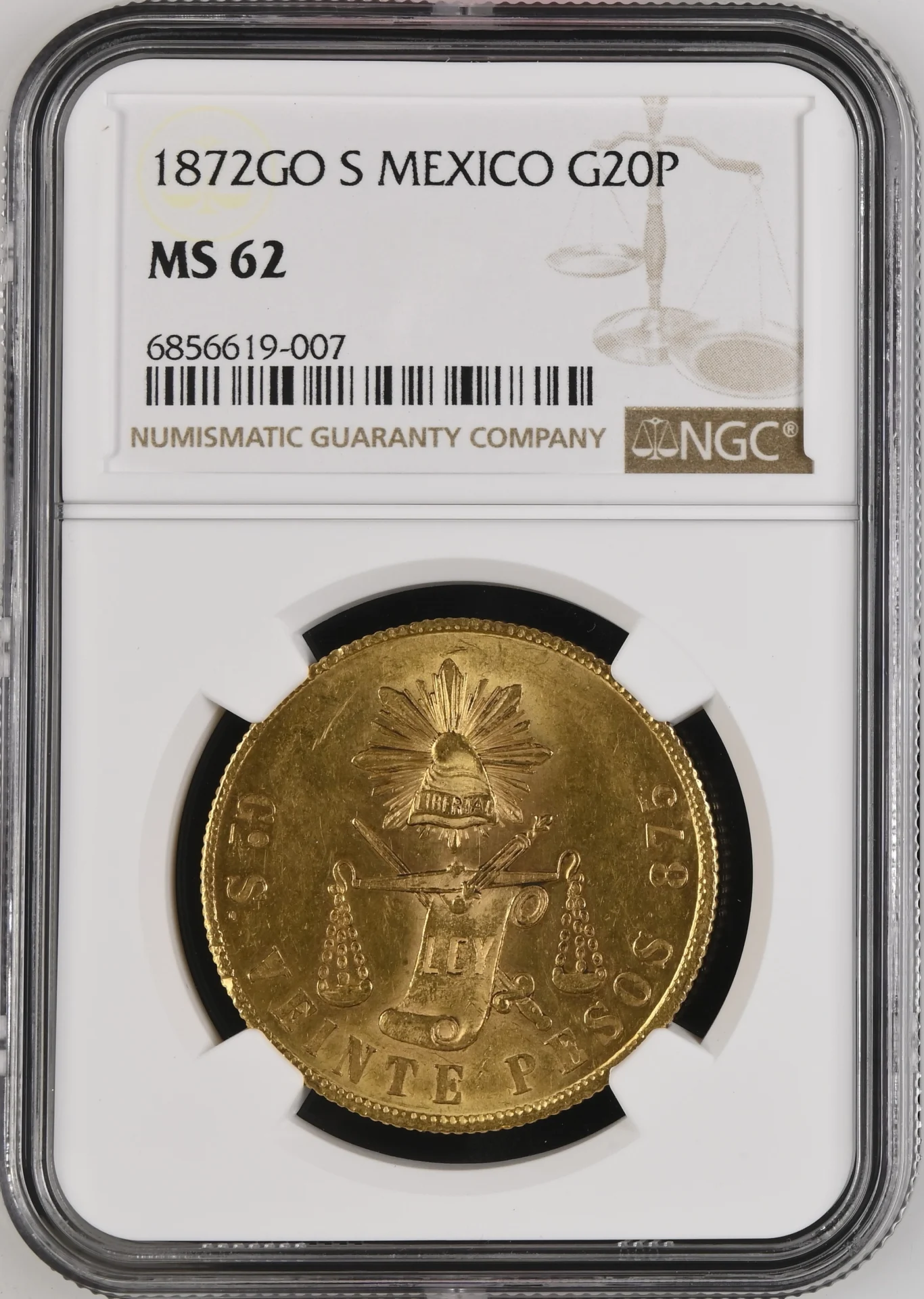 Mexican Coins Republic Gold Republic Gold 20 Peso 1872 Go S NGC MS62 0164088 Republic Gold 20 Peso 1872 Go S NGC MS62 0164088