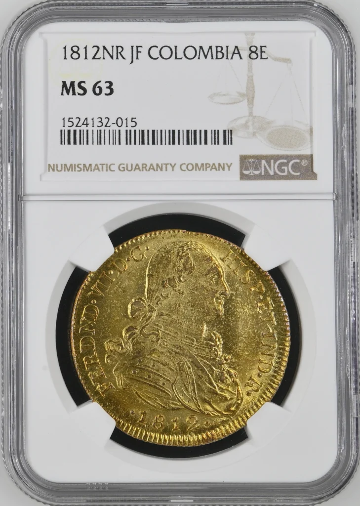 Colombia Latin American Coins Colombia 8 Escudos 1812 Nr JF NGC MS63 0164090 Colombia 8 Escudos 1812 Nr JF NGC MS63 0164090