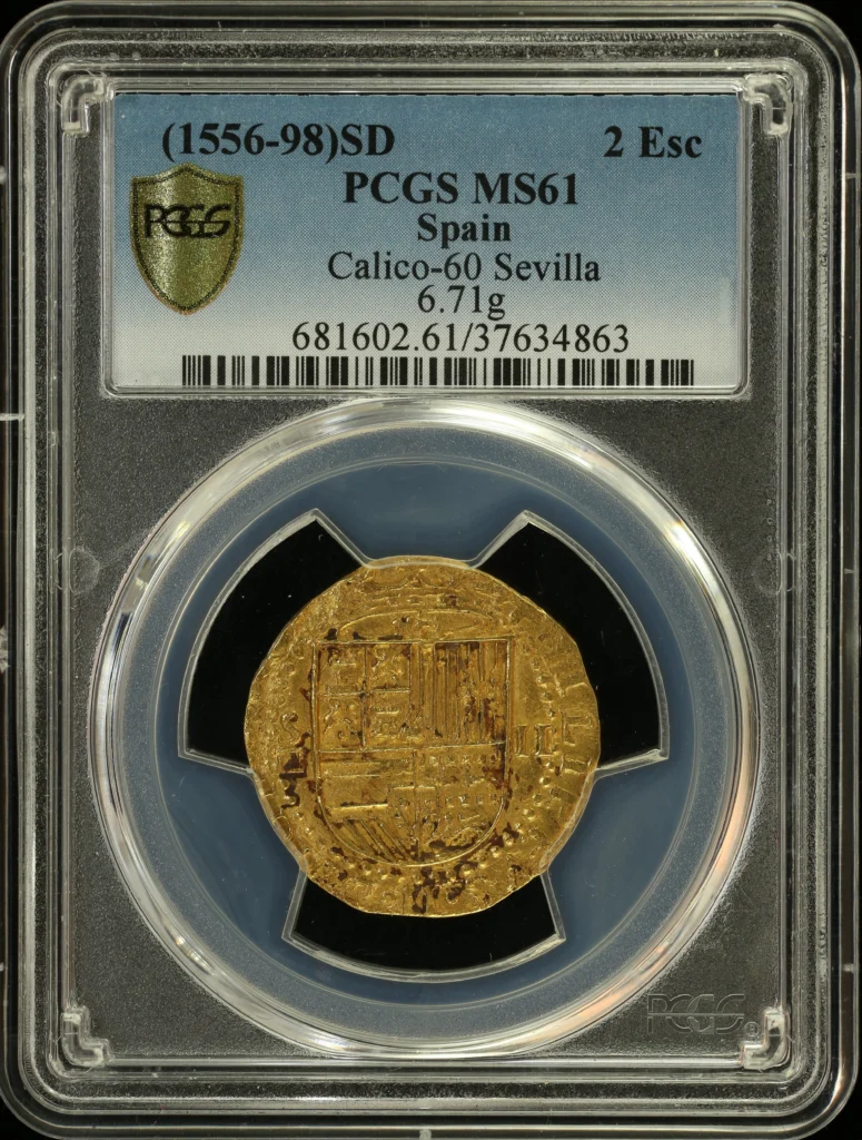 Spain 2 Escudos (1556-98) S D Calico-60 PCGS MS61 0164056