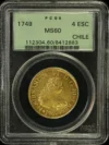 Chile Latin American Coins Chile 4 Escudos 1749 So J PCGS MS60 0164067 Chile 4 Escudos 1749 So J PCGS MS60 0164067