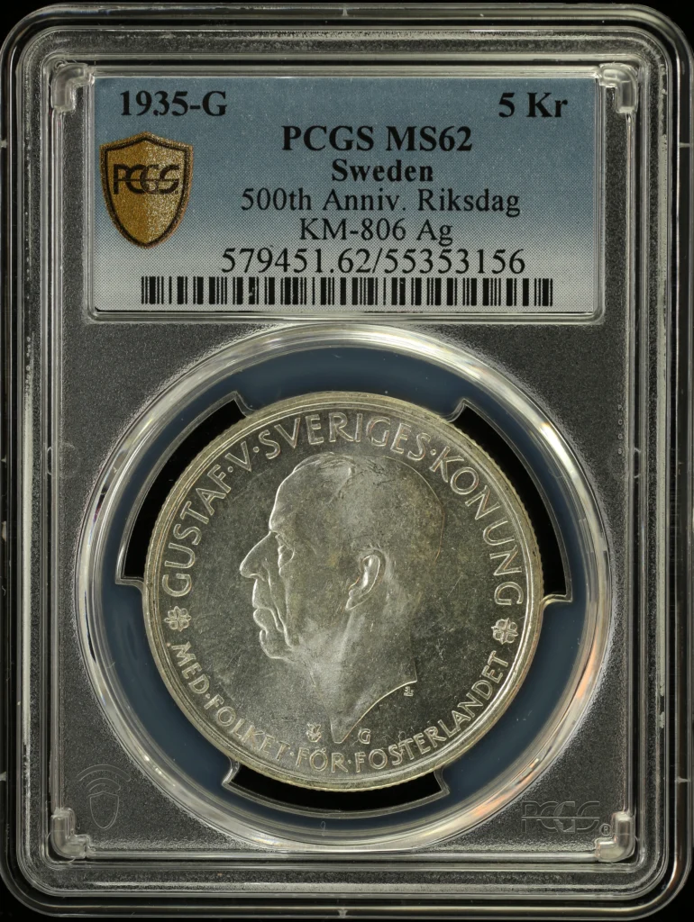 Sweden 5 Kroner 1935 G KM-806 PCGS MS62 0164302