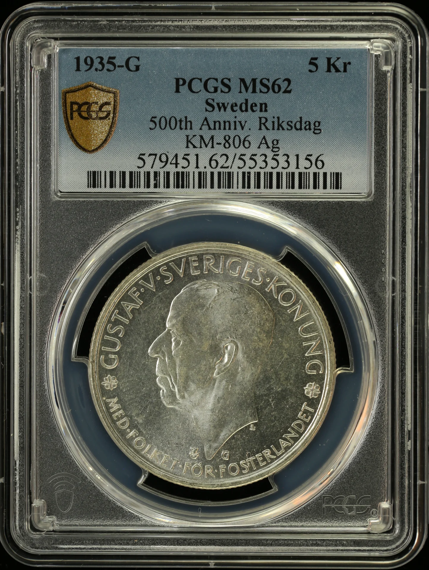 Europe Sweden World Coins Sweden 5 Kroner 1935 G KM-806 PCGS MS62 0164302 Sweden 5 Kroner 1935 G KM-806 PCGS MS62 0164302Sweden 5 Kroner 1935 G KM-806 PCGS MS62 0164302