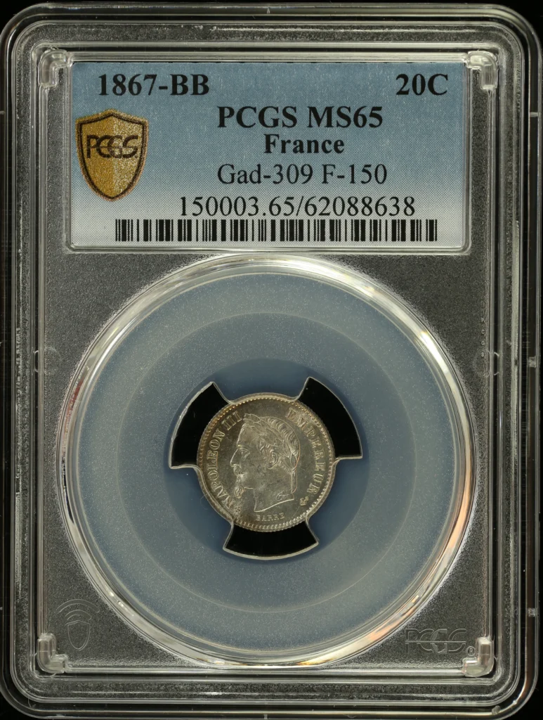 Europe France World Coins France 20 Centime 1867 BB Gad-309 PCGS MS65 0164206 France 20 Centime 1867 BB Gad-309 PCGS MS65 0164206