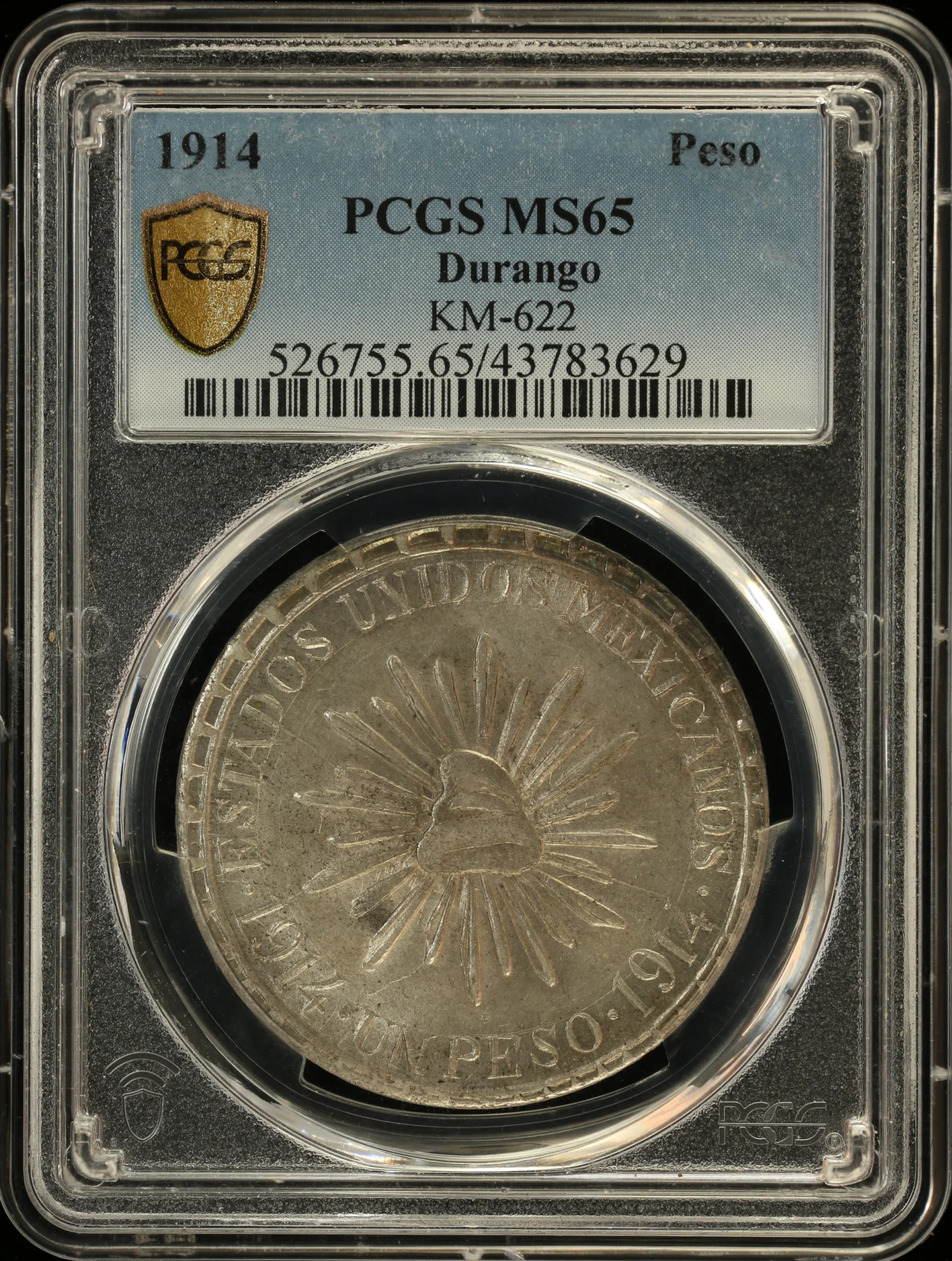Durango Mexican Coins Revolution Durango Peso 1914 Durango KM-622 PCGS MS65 0164075 Durango Peso 1914 Durango KM-622 PCGS MS65 0164075