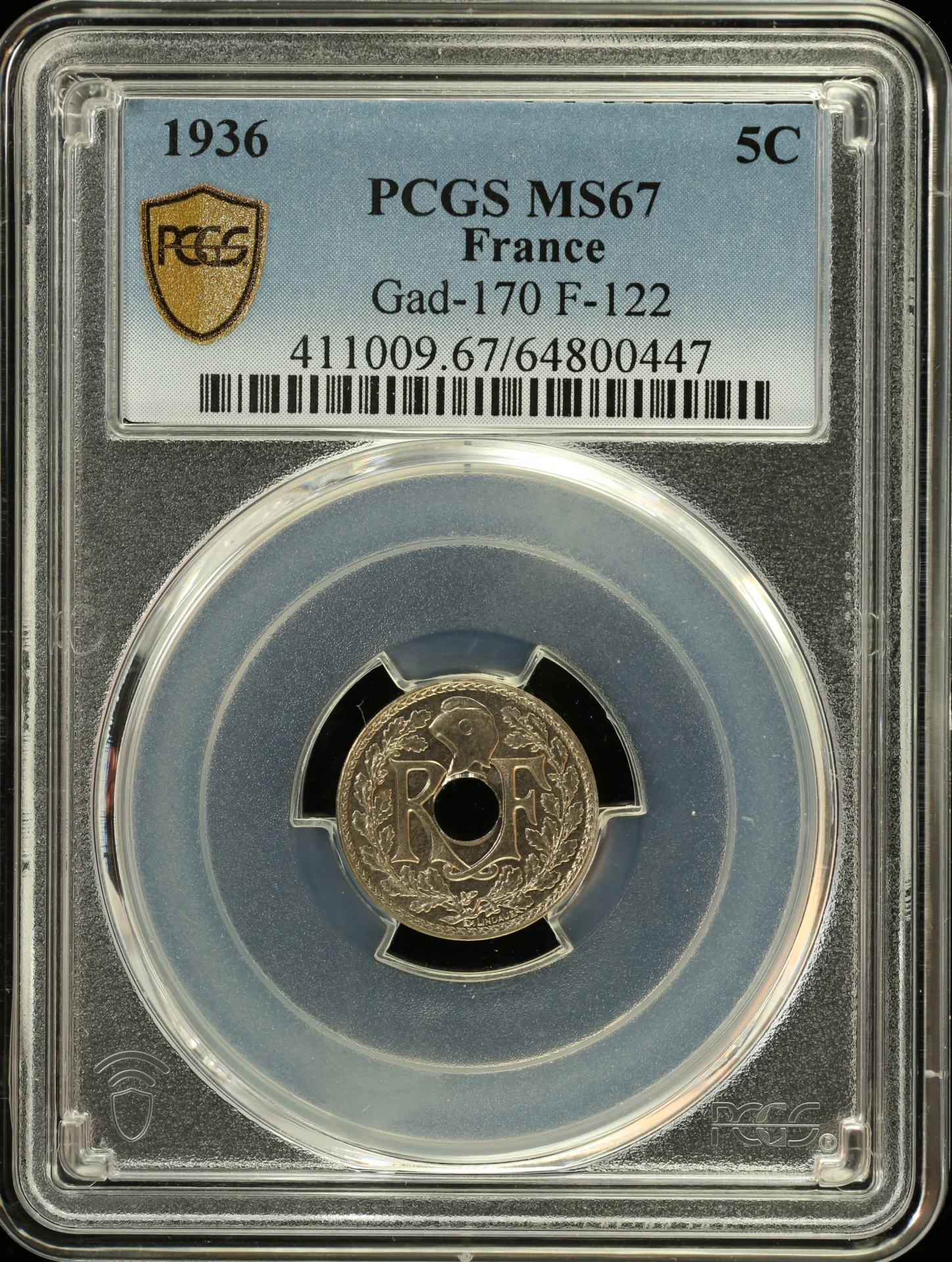 France 5 Centimes 1936 Gad-170 PCGS MS67 0163974