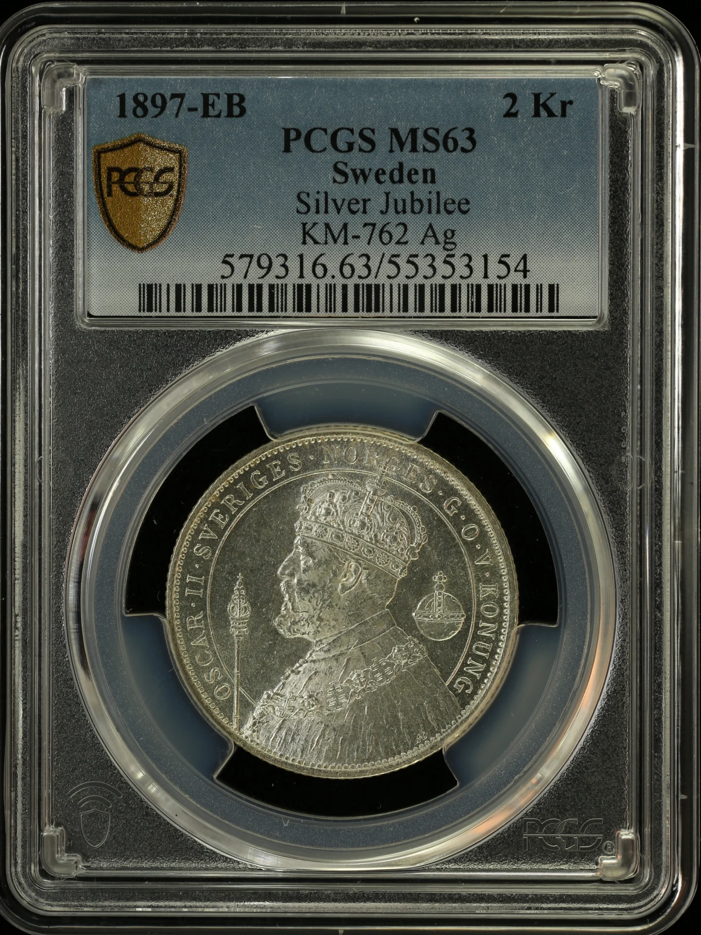 Europe Sweden World Coins Sweden 2 Kroner 1897 EB KM-762 PCGS MS63 0164301 Sweden 2 Kroner 1897 EB KM-762 PCGS MS63 0164301Sweden 2 Kroner 1897 EB KM-762 PCGS MS63 0164301
