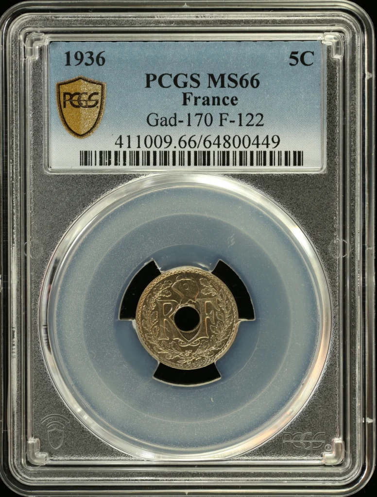Europe France World Coins France 5 Centimes 1936 Gad-170 PCGS MS66 0163977 France 5 Centimes 1936 Gad-170 PCGS MS66 0163977