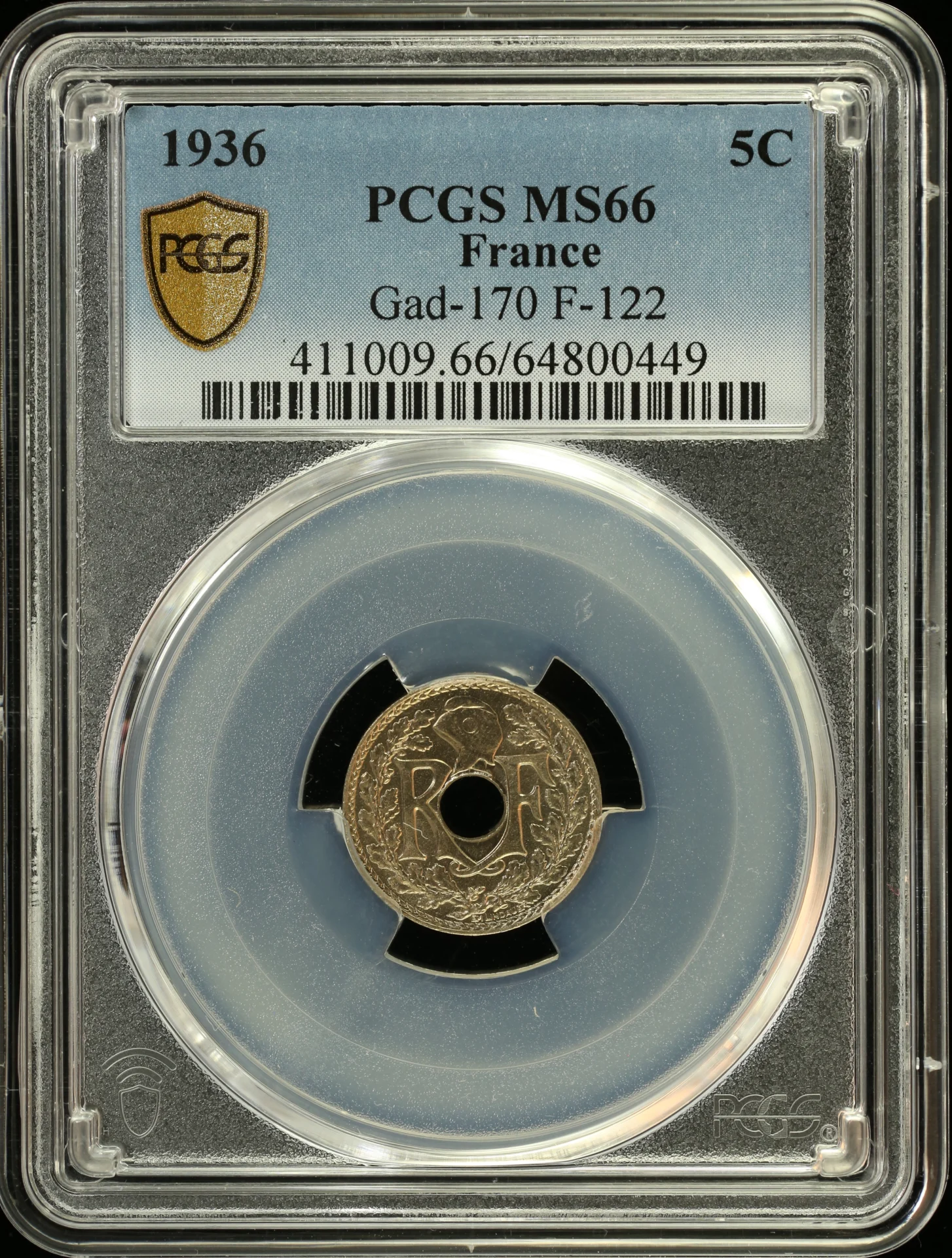 France 5 Centimes 1936 Gad-170 PCGS MS66 0163977