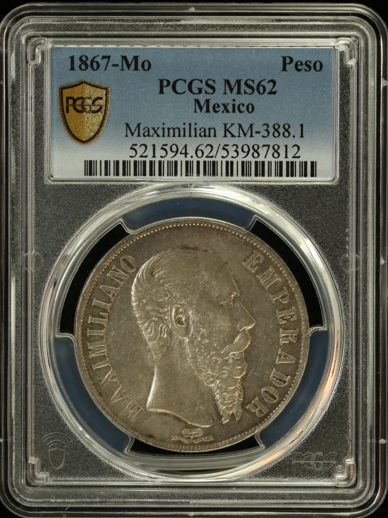 Imperial Era Mexican Coins Imperial Era Peso 1867 Mo KM-388.1 PCGS MS62 0164106 Imperial Era Peso 1867 Mo KM-388.1 PCGS MS62 0164106
