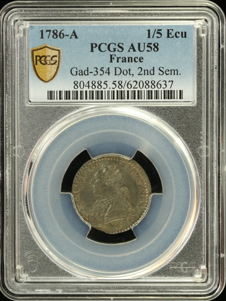 Europe France World Coins France 1/5 Ecu 1786 A Gad-354 PCGS AU58 0164201 France 1/5 Ecu 1786 A Gad-354 PCGS AU58 0164201
