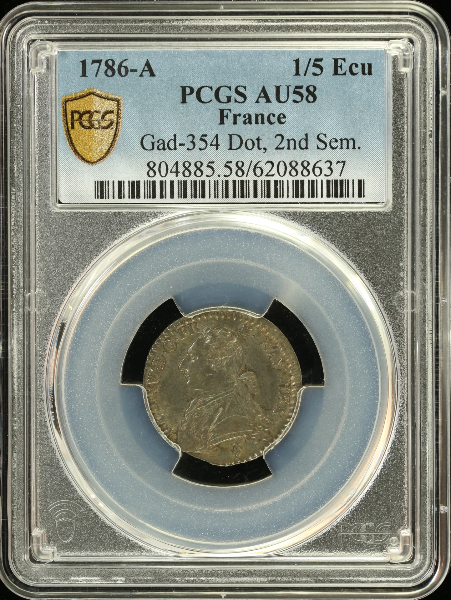 Europe France World Coins France 1/5 Ecu 1786 A Gad-354 PCGS AU58 0164201 France 1/5 Ecu 1786 A Gad-354 PCGS AU58 0164201France 1/5 Ecu 1786 A Gad-354 PCGS AU58 0164201