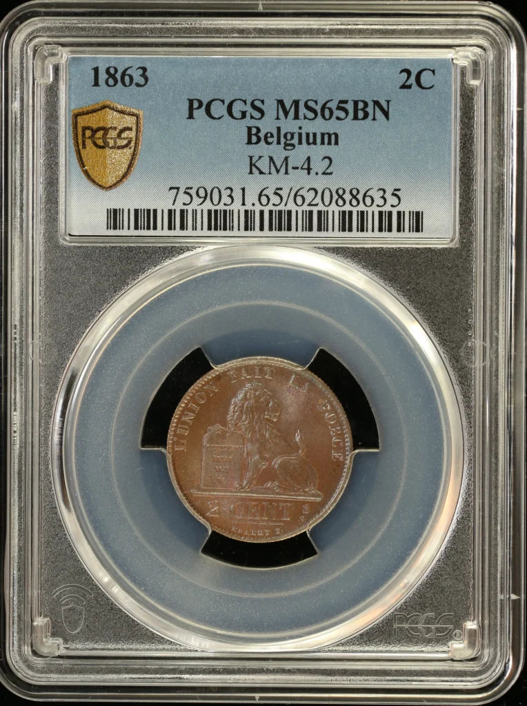 Belgium 2 Centavo 1863 KM-4.2 PCGS MS65BN 0164216