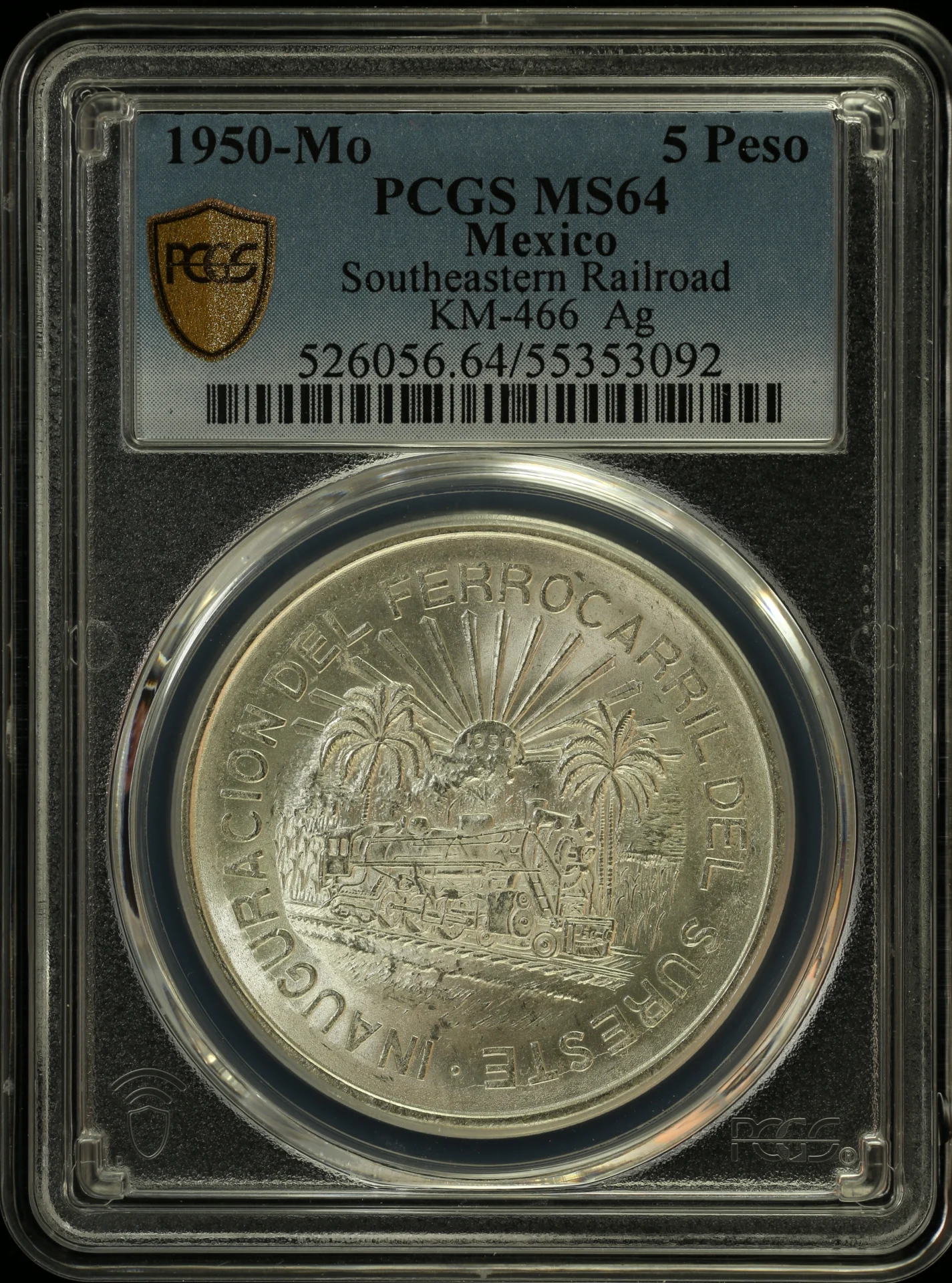 5 Peso Mexican Coins Modern Silver & Minors Modern Silver & Minors 5 Peso 1950 Mo KM-466 PCGS MS64 0164039 Modern Silver & Minors 5 Peso 1950 Mo KM-466 PCGS MS64 0164039Modern Silver & Minors 5 Peso 1950 Mo KM-466 PCGS MS64 0164039