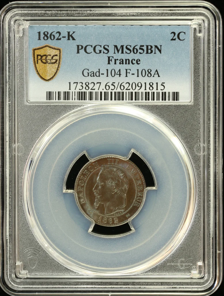 Europe France World Coins France 2 Centime 1862 K Gad-104 PCGS MS65BN 0164203 France 2 Centime 1862 K Gad-104 PCGS MS65BN 0164203