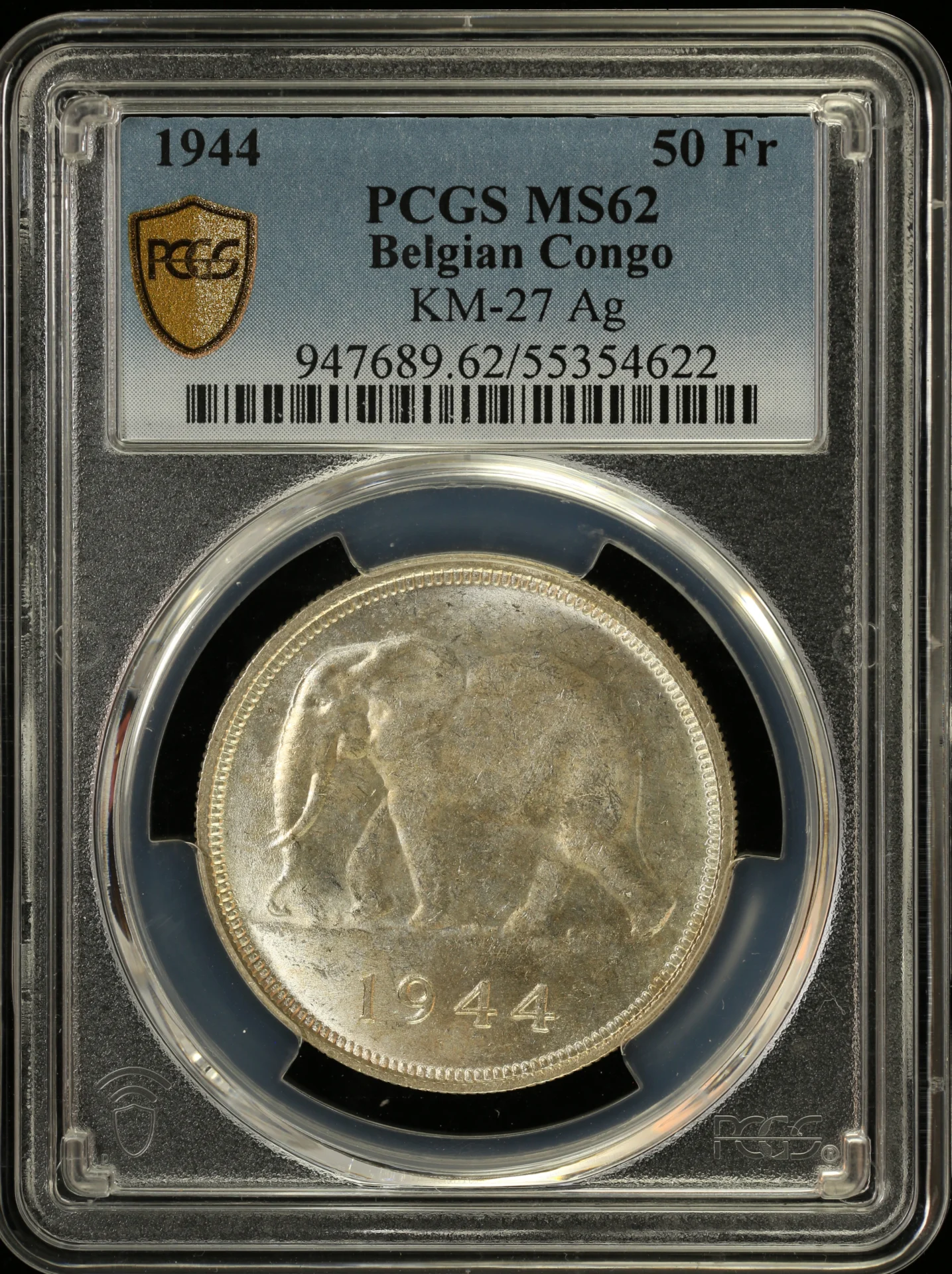 Africa Belgian Congo World Coins Belgian Congo 50 Francs 1944 KM-27 PCGS MS62 0164223 Belgian Congo 50 Francs 1944 KM-27 PCGS MS62 0164223Belgian Congo 50 Francs 1944 KM-27 PCGS MS62 0164223