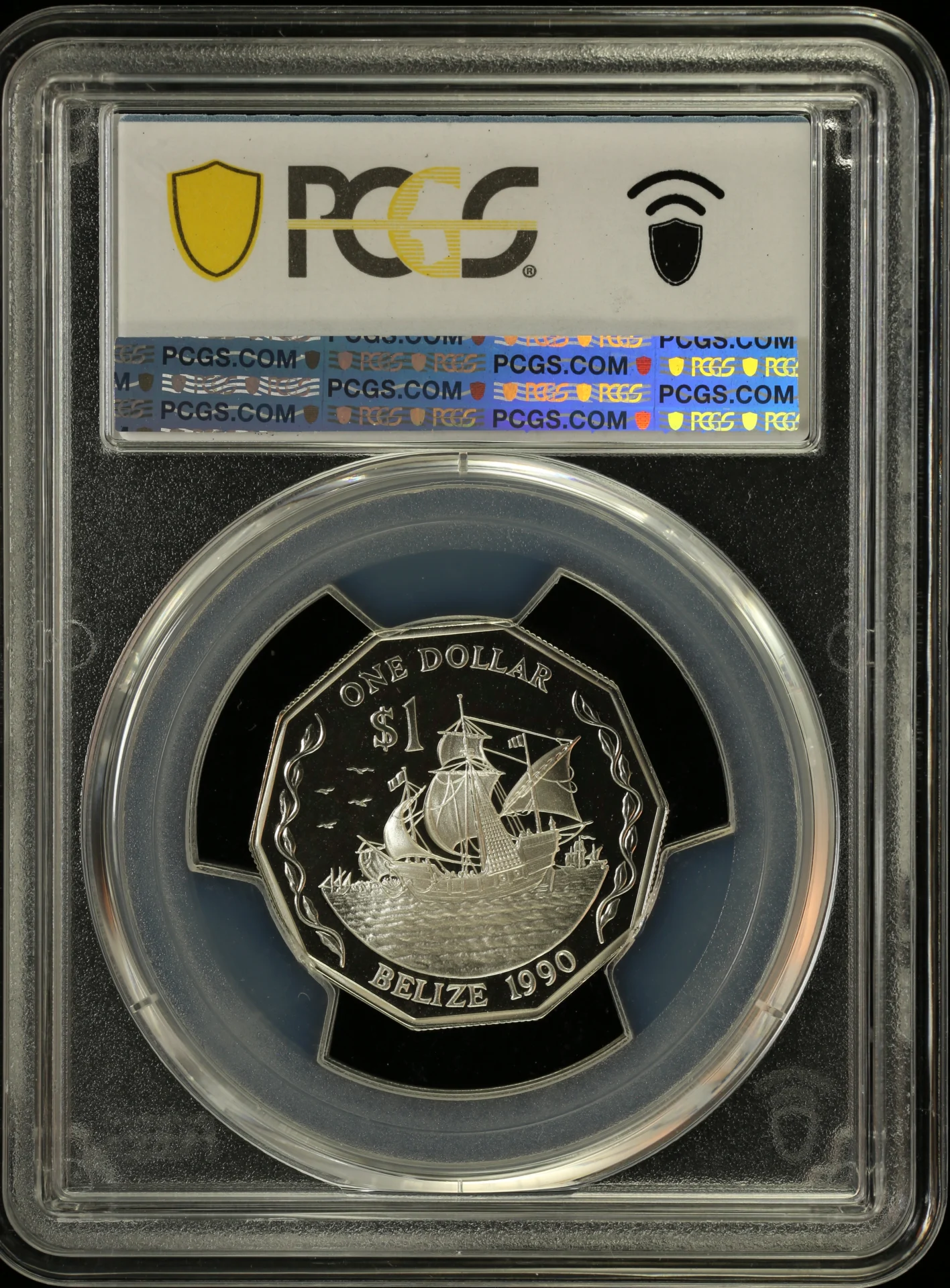 Central America World Coins Central America Belize Dollar 1990 Columbus KM-99a PCGS PR69DCAM 0164221 Central America Belize Dollar 1990 Columbus KM-99a PCGS PR69DCAM 0164221Central America Belize Dollar 1990 Columbus KM-99a PCGS PR69DCAM 0164221 - Image 2