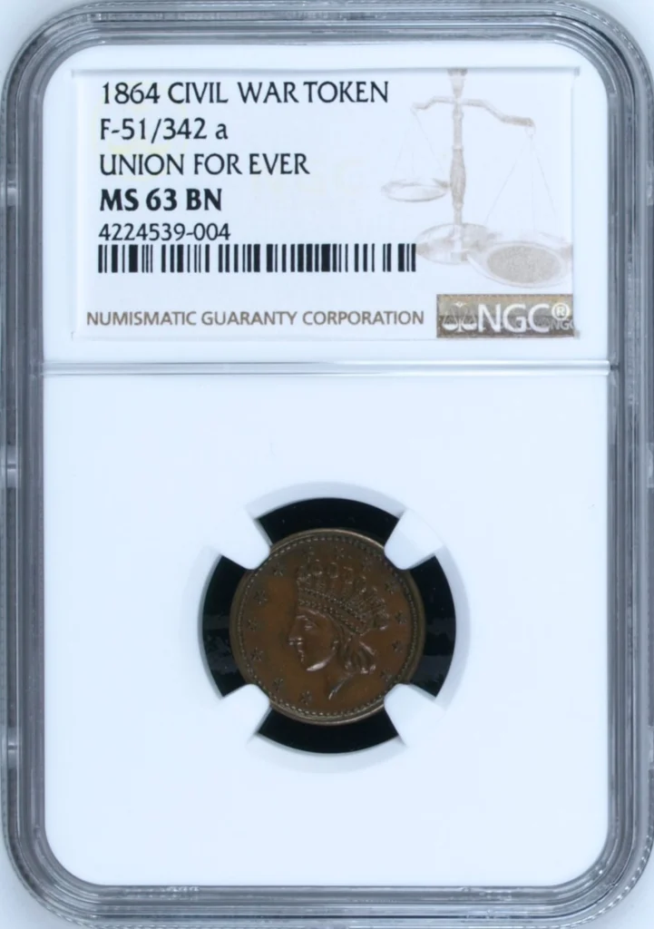 United States Civil War Token 1864 F-51/342a NGC MS63BN 0164863