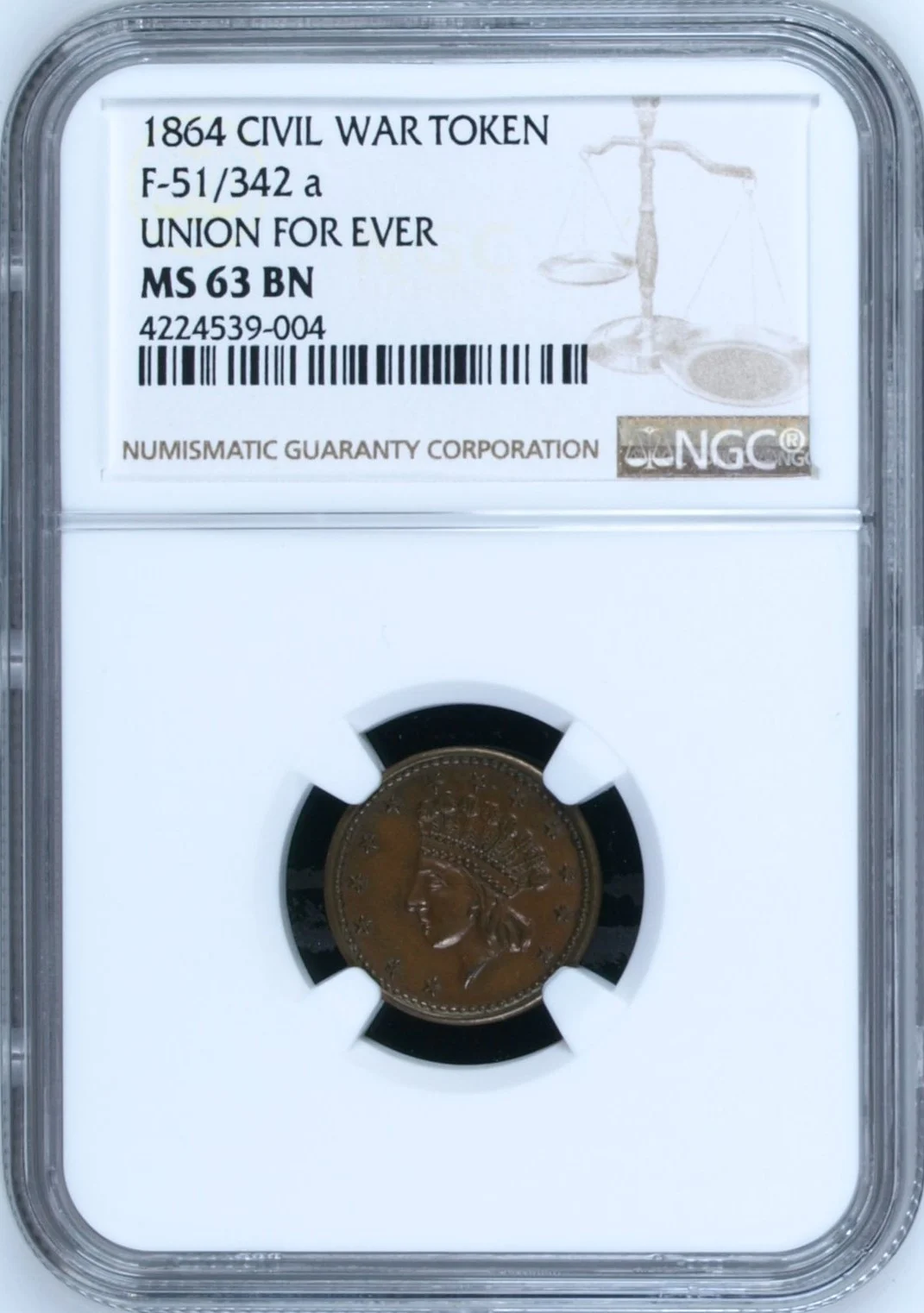 North America United States World Coins United States Civil War Token 1864 F-51/342a NGC MS63BN 0164863 United States Civil War Token 1864 F-51/342a NGC MS63BN 0164863