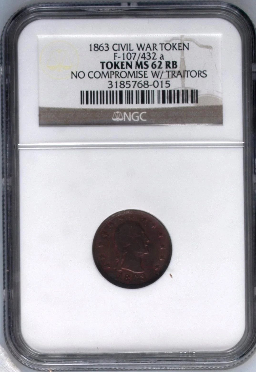 North America United States World Coins United States Civil War Token 1863 F-107/432a NGC MS62RB 0164864 United States Civil War Token 1863 F-107/432a NGC MS62RB 0164864United States Civil War Token 1863 F-107/432a NGC MS62RB 0164864 - Image 2