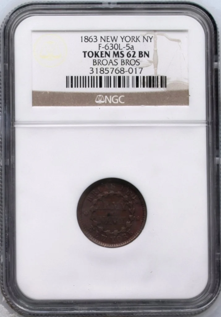 United States Civil War Token 1863 F-630L-5a NGC MS62BN 0164865