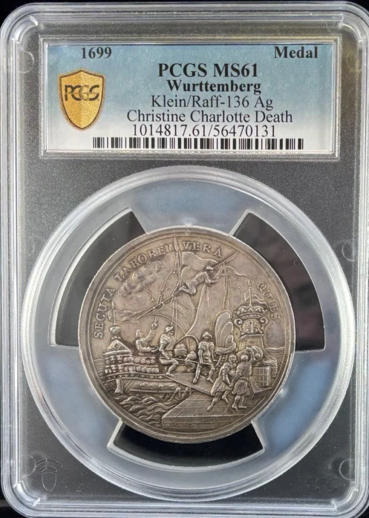 Germany Christine Charlotte Death Medal 1699 Wurttemberg PCGS MS61 0164586