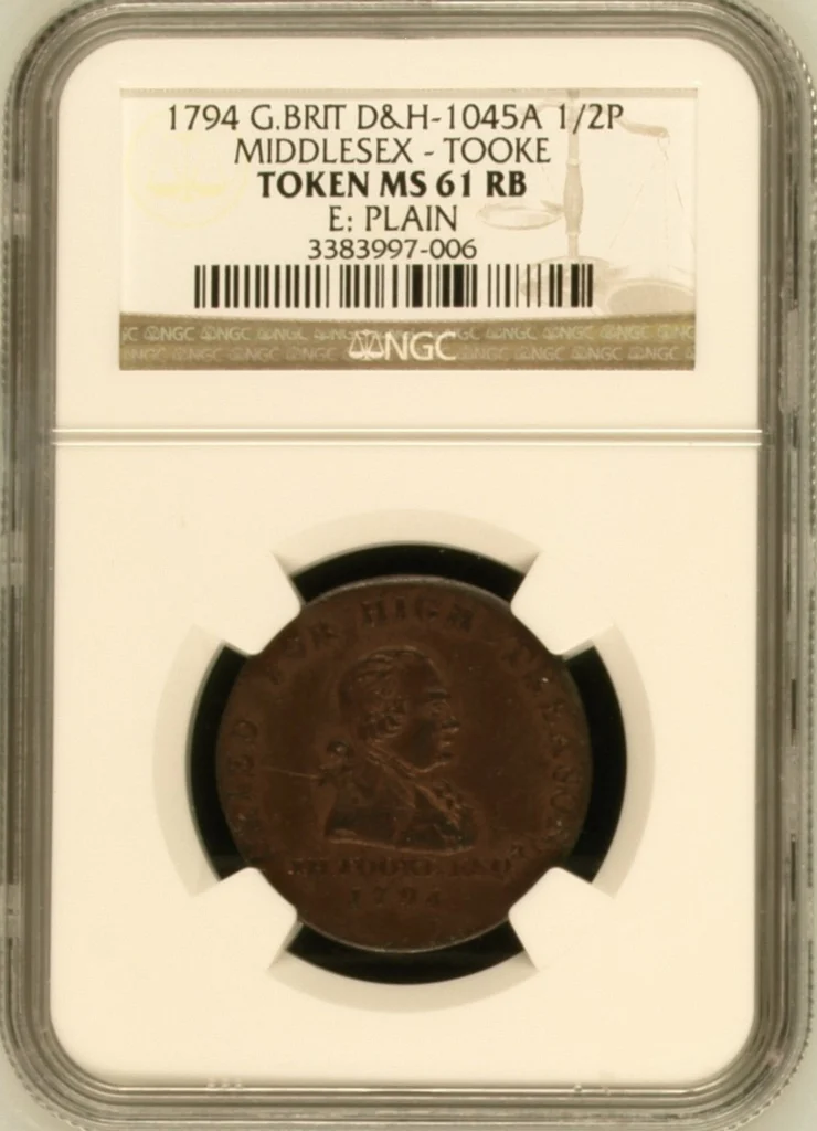 UK (Great Britain) 1/2 P Token 1794 Middlesex NGC MS61RB 0164869