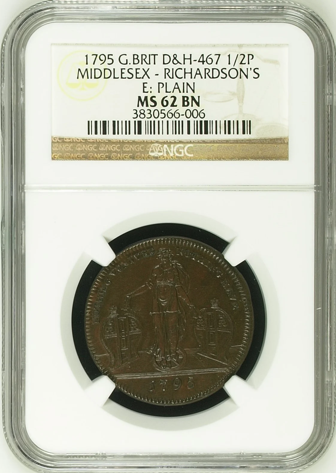 Europe UK (Great Britain) World Coins UK (Great Britain) 1/2 P Token 1795 Middlesex NGC MS62BN 0164870 UK (Great Britain) 1/2 P Token 1795 Middlesex NGC MS62BN 0164870