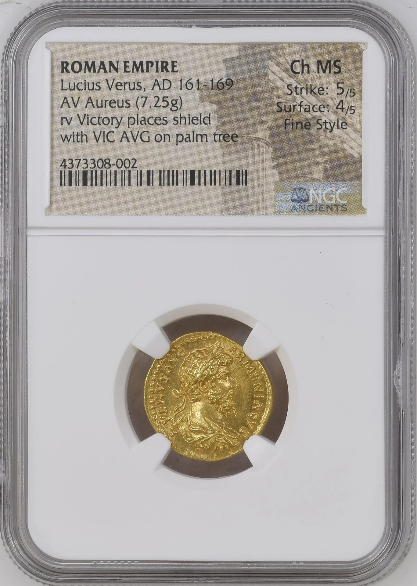 Ancient Coins Roman Imperial Roman Imperial Lucius Verus 161-169 AD AV Aureus NGC Ch MS 0164916 Roman Imperial Lucius Verus 161-169 AD AV Aureus NGC Ch MS 0164916