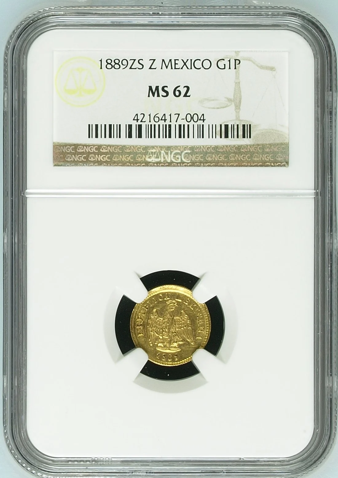 Mexican Coins Republic Gold Republic Gold Peso 1889 Zs S NGC MS62 0164933 Republic Gold Peso 1889 Zs S NGC MS62 0164933