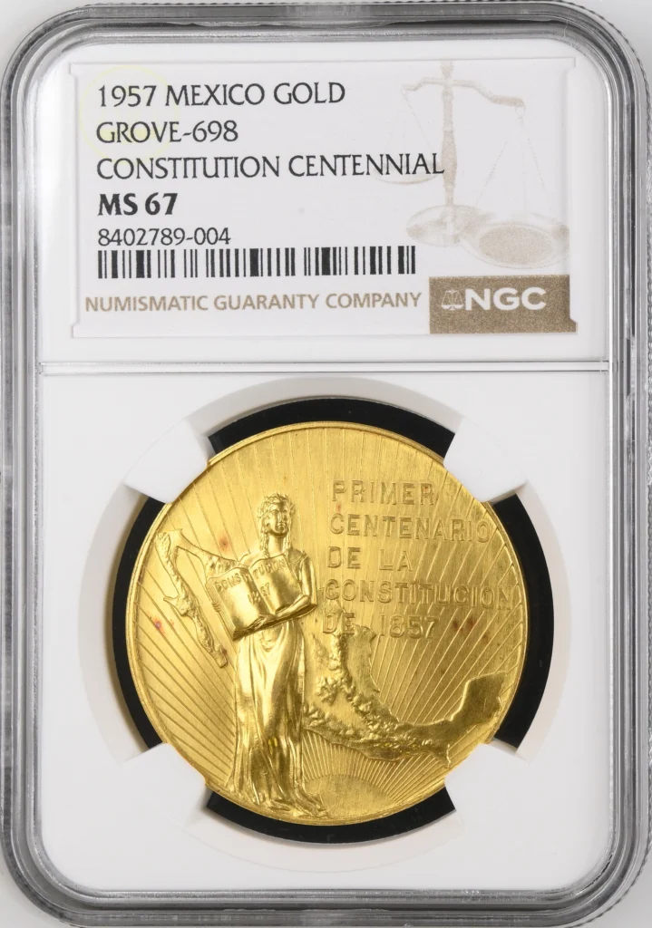 Medals & Tokens Mexican Coins Modern Gold Medals & Tokens Modern Gold Constitution Centennial Gold Medal 1957 Grove-698 NGC MS67 0164939 Medals & Tokens Modern Gold Constitution Centennial Gold Medal 1957 Grove-698 NGC MS67 0164939