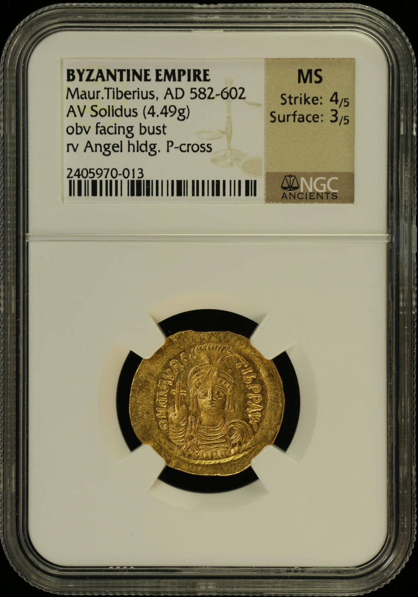 Ancient Coins Byzantine Byzantine Maur. Tiberius 582-602 AD AV Solidus NGC MS 0164392 Byzantine Maur. Tiberius 582-602 AD AV Solidus NGC MS 0164392