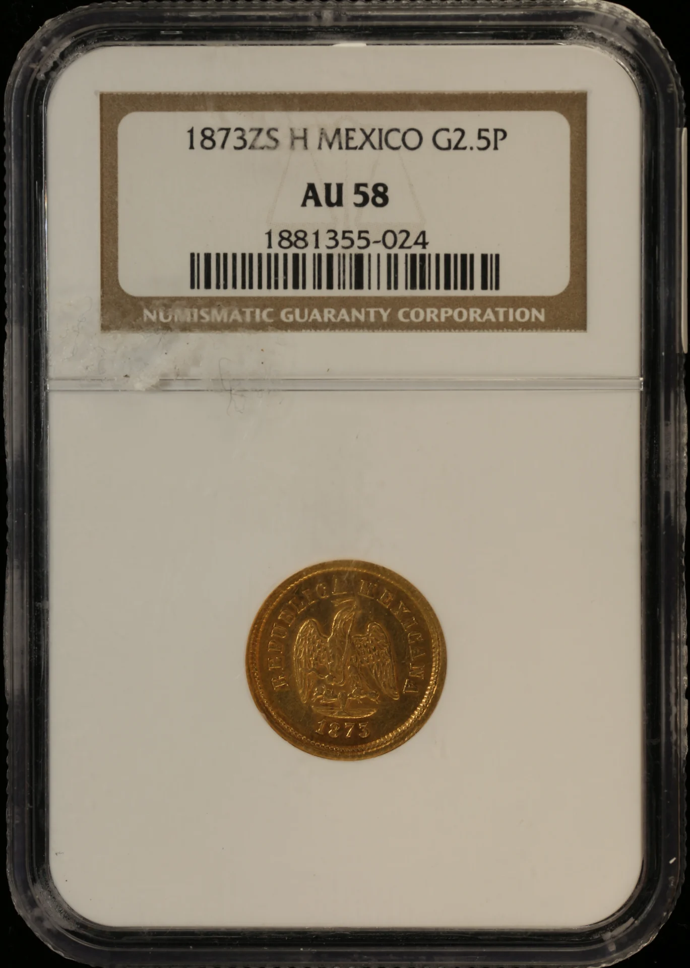 Republic Gold 2.5 Peso 1873 Zs H NGC AU58 0165115