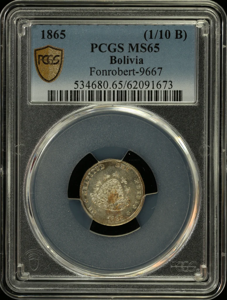 Bolivia (1/10 Boliviano) 1865 Fonrobert-9667 PCGS MS65 0164331