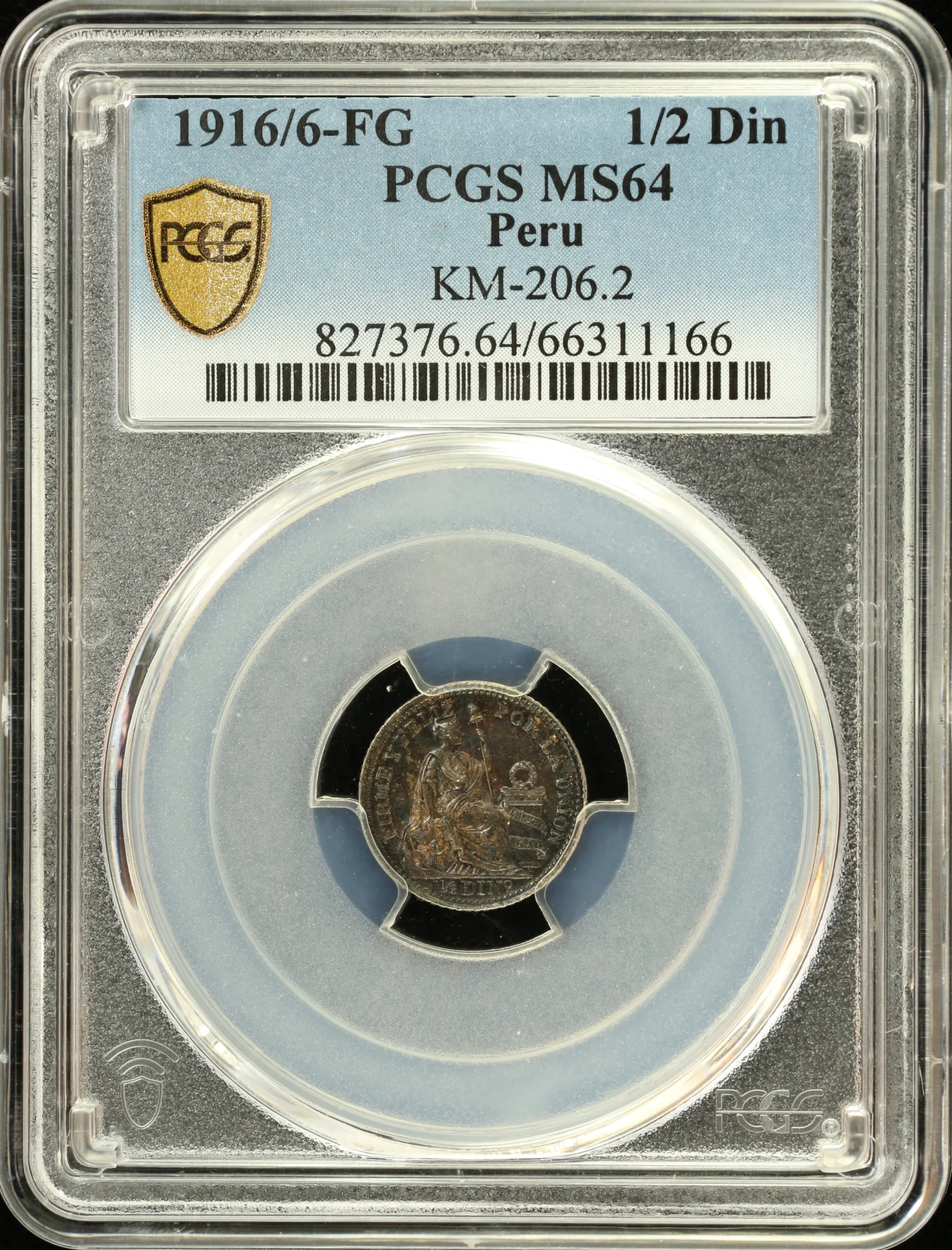 Peru 1/2 Dinero 1916/6 FG KM-206.2 PCGS MS64 0164777