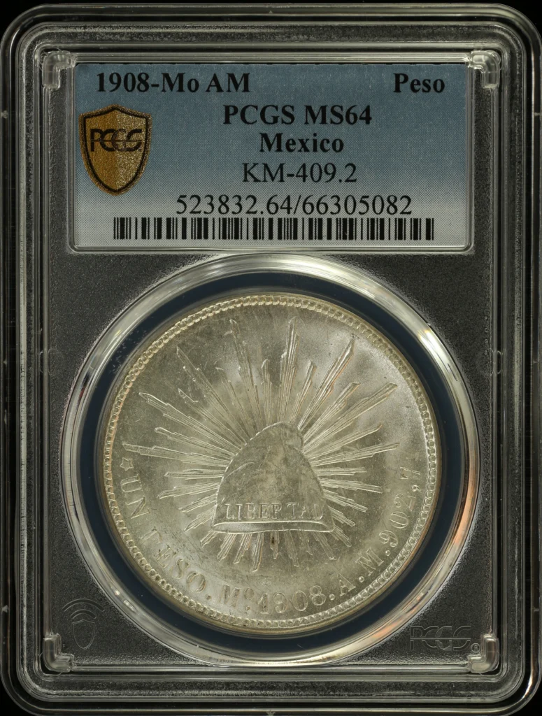 Republic Silver & Minors Peso 1908 Mo AM KM-409.2 PCGS MS64 0164354