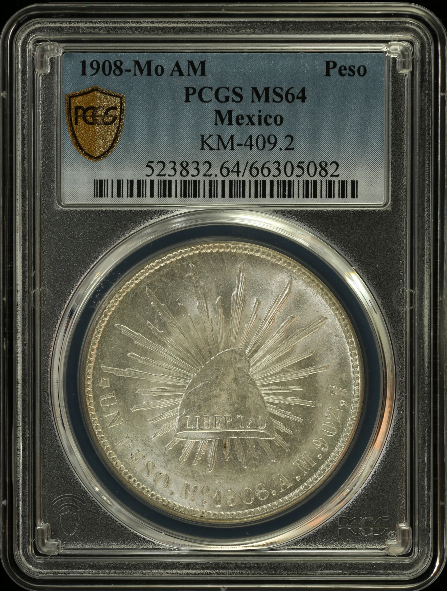 Mexican Coins Republic Silver & Minors Republic Silver & Minors Peso 1908 Mo AM KM-409.2 PCGS MS64 0164354 Republic Silver & Minors Peso 1908 Mo AM KM-409.2 PCGS MS64 0164354Republic Silver & Minors Peso 1908 Mo AM KM-409.2 PCGS MS64 0164354