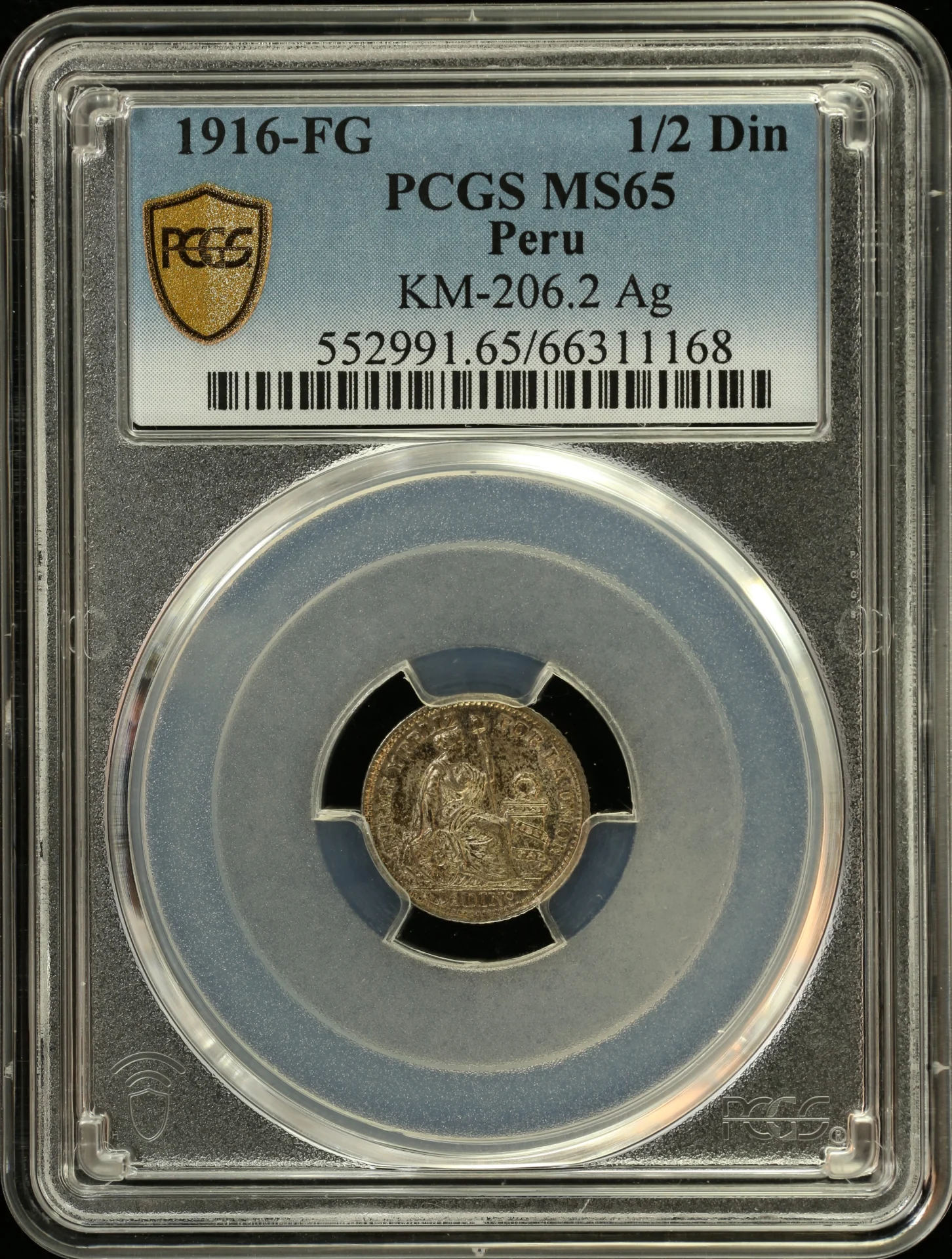 Peru 1/2 Dinero 1916 FG KM-206.2 PCGS MS65 0164781