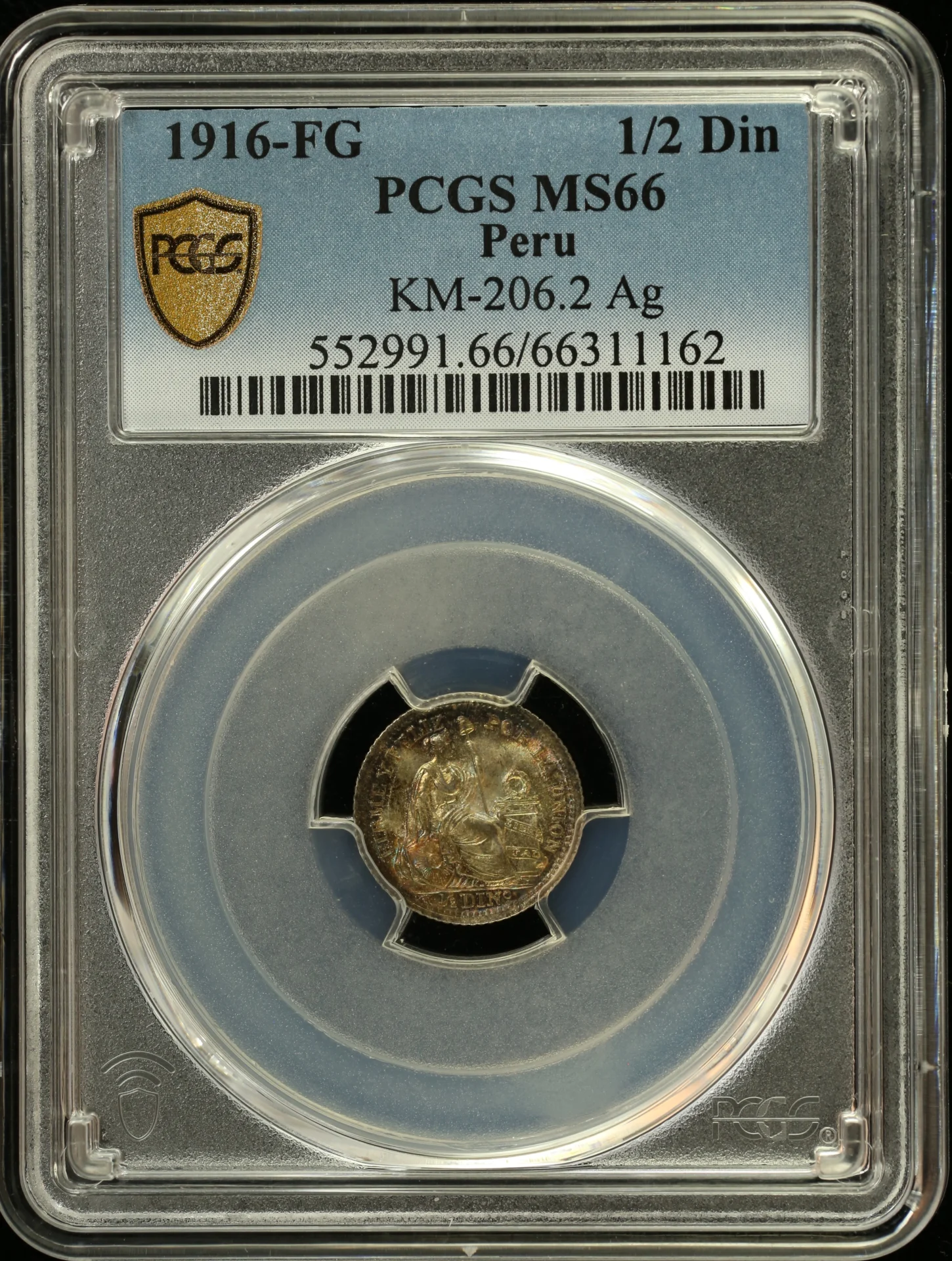 Peru 1/2 Dinero 1916 FG KM-206.2 PCGS MS66 0164782