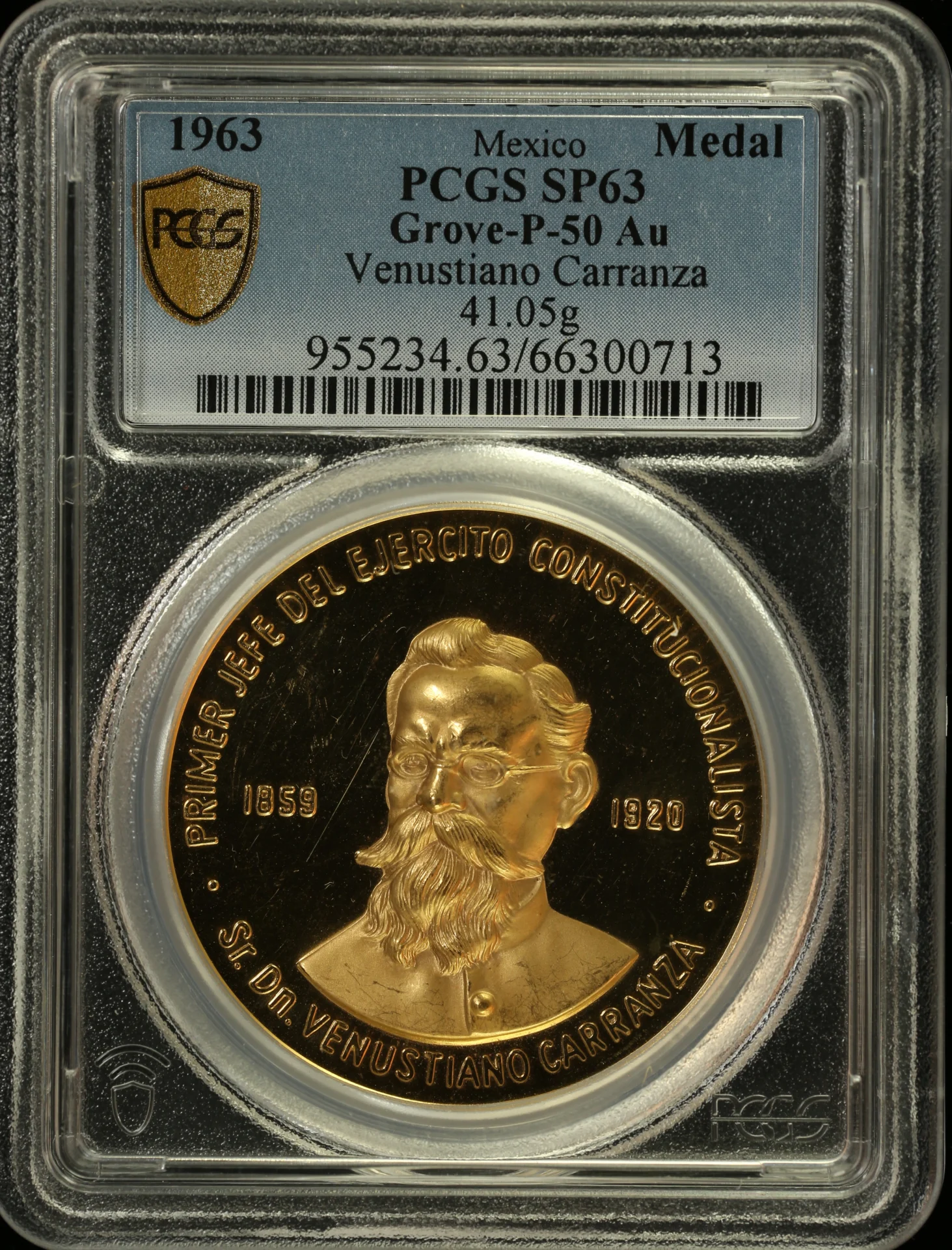 Medals & Tokens Mexican Coins Modern Gold Medals & Tokens Modern Gold Venustiano Carranza Gold Medal 1963 Grove-P-50 PCGS SP63 0164338 Medals & Tokens Modern Gold Venustiano Carranza Gold Medal 1963 Grove-P-50 PCGS SP63 0164338