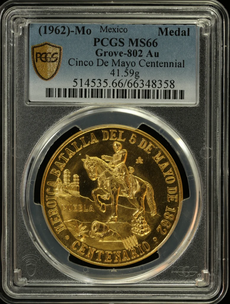 Medals & Tokens Mexican Coins Modern Gold Medals & Tokens Modern Gold Cinco de Mayo Centennial Gold Medal (1962) Mo Grove-802 PCGS MS66 0164339 Medals & Tokens Modern Gold Cinco de Mayo Centennial Gold Medal (1962) Mo Grove-802 PCGS MS66 0164339