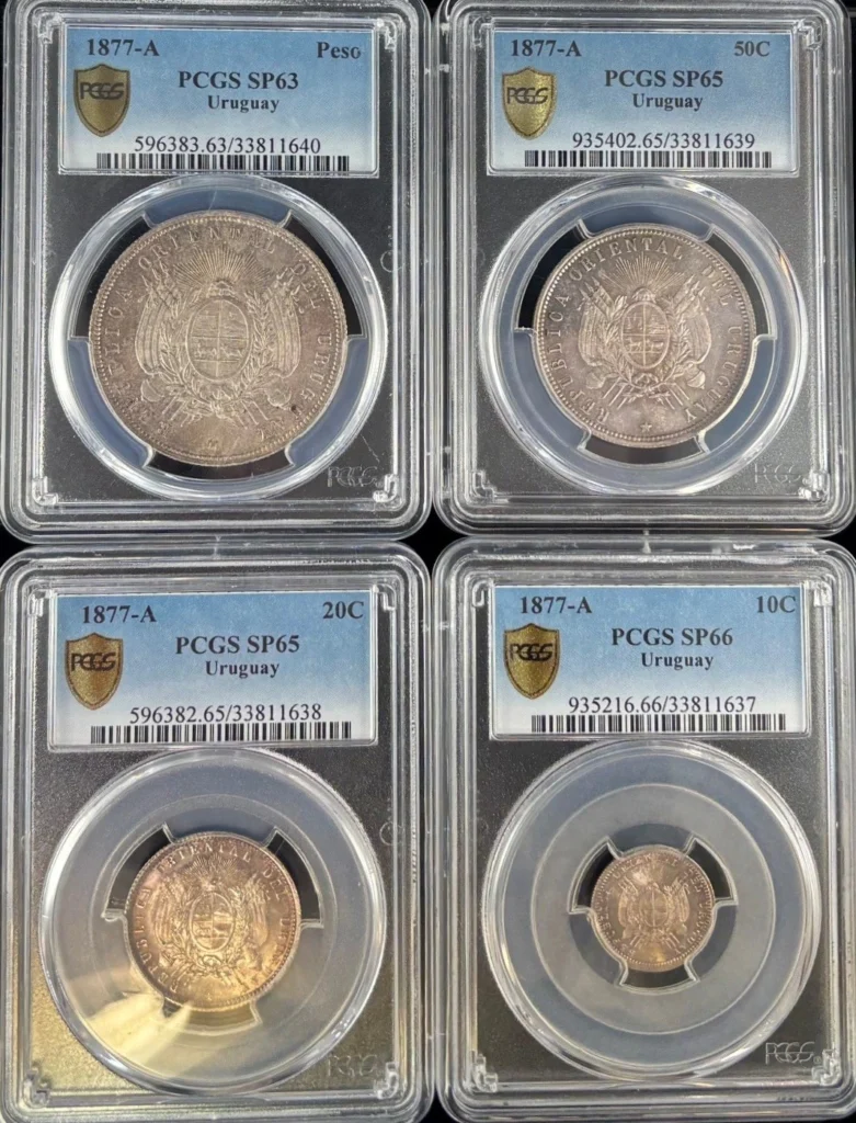 Latin American Coins Uruguay Uruguay 4 Piece Proof Set 1877 A PCGS SP63-SP66 0164612 Uruguay 4 Piece Proof Set 1877 A PCGS SP63-SP66 0164612