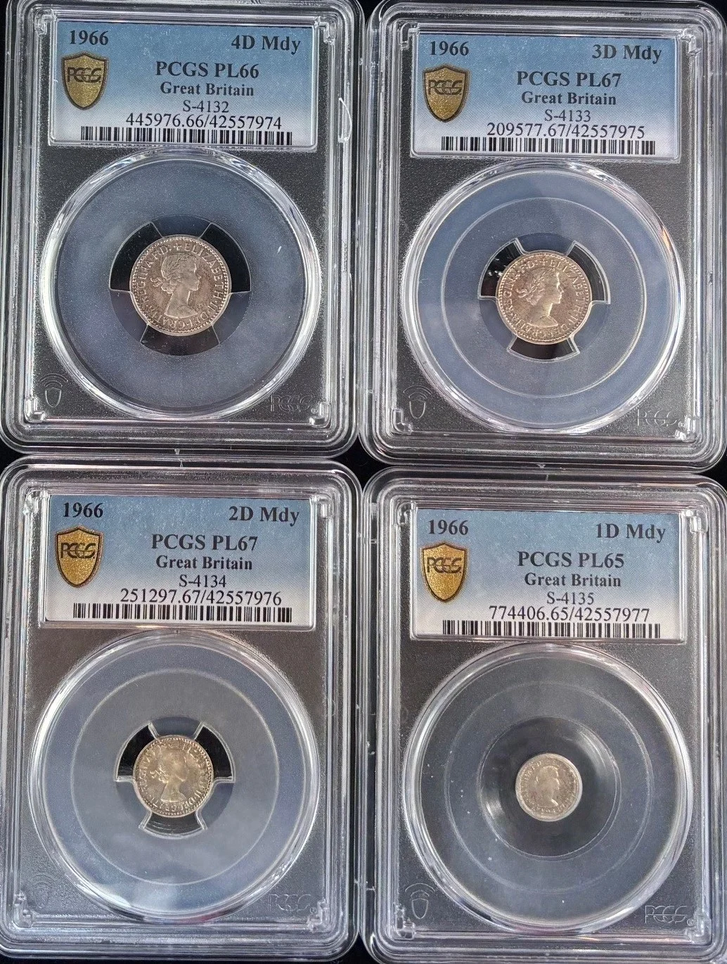 UK (Great Britain) 4 Piece Maundy Set 1966 PCGS PL65-67 0164846